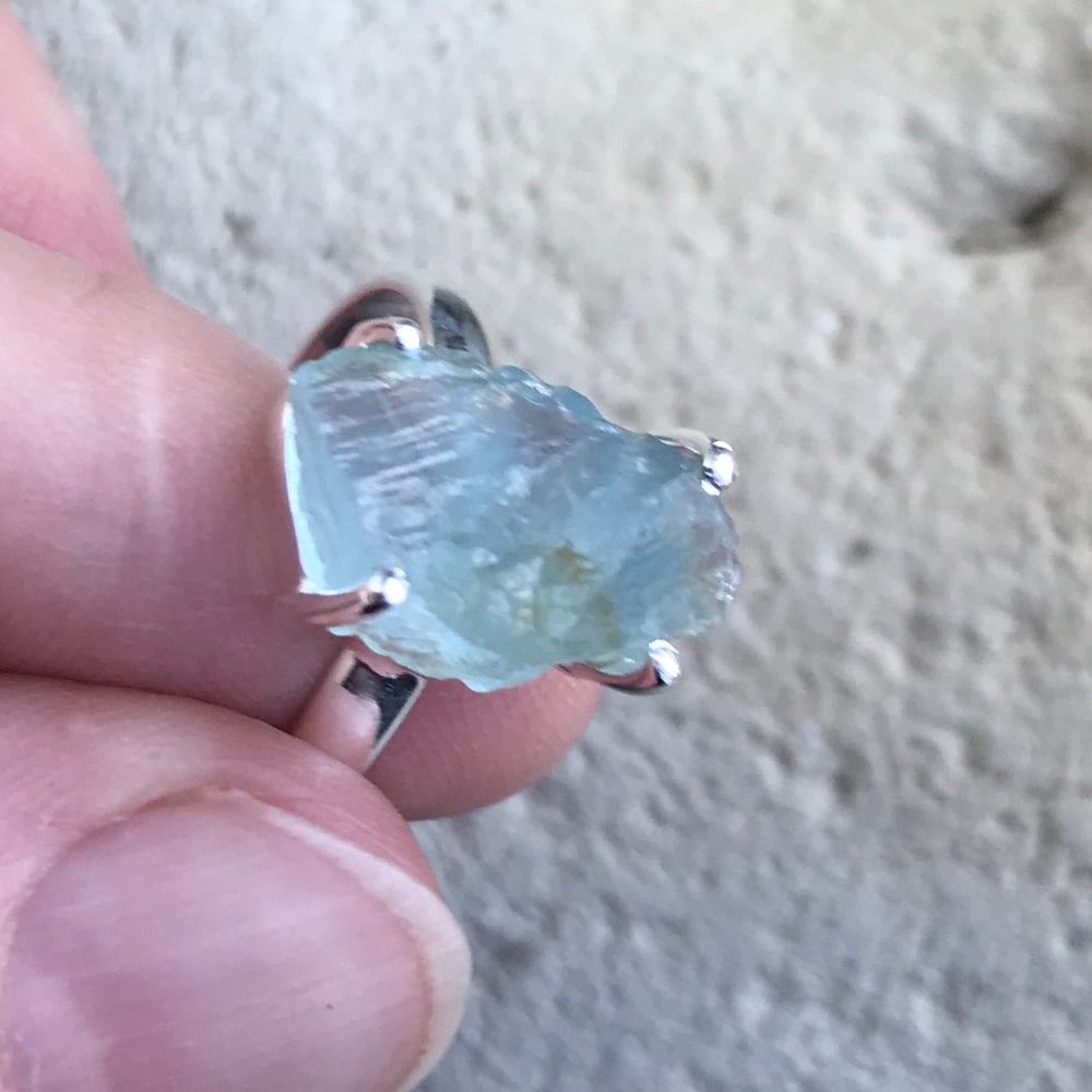 Natural rough aquamarine Sterling silver rings - Picture 5 of 7